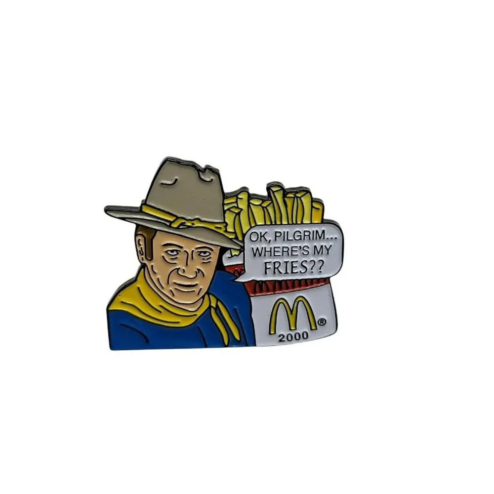 McDonalds European John Wayne Where's My Fries Enamel Pin 2000 RARE Dark Blue